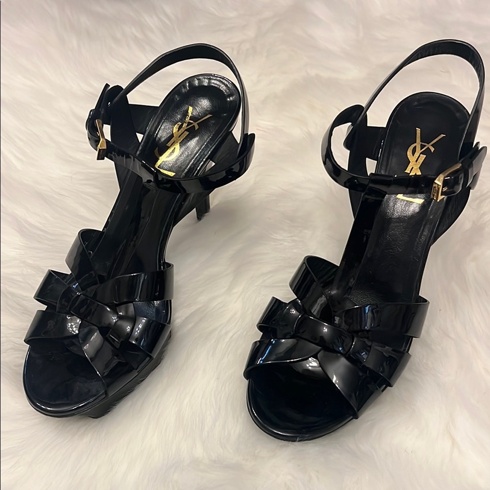 Yves Saint Laurent Tribute Black Patent Leather Women's Sandals